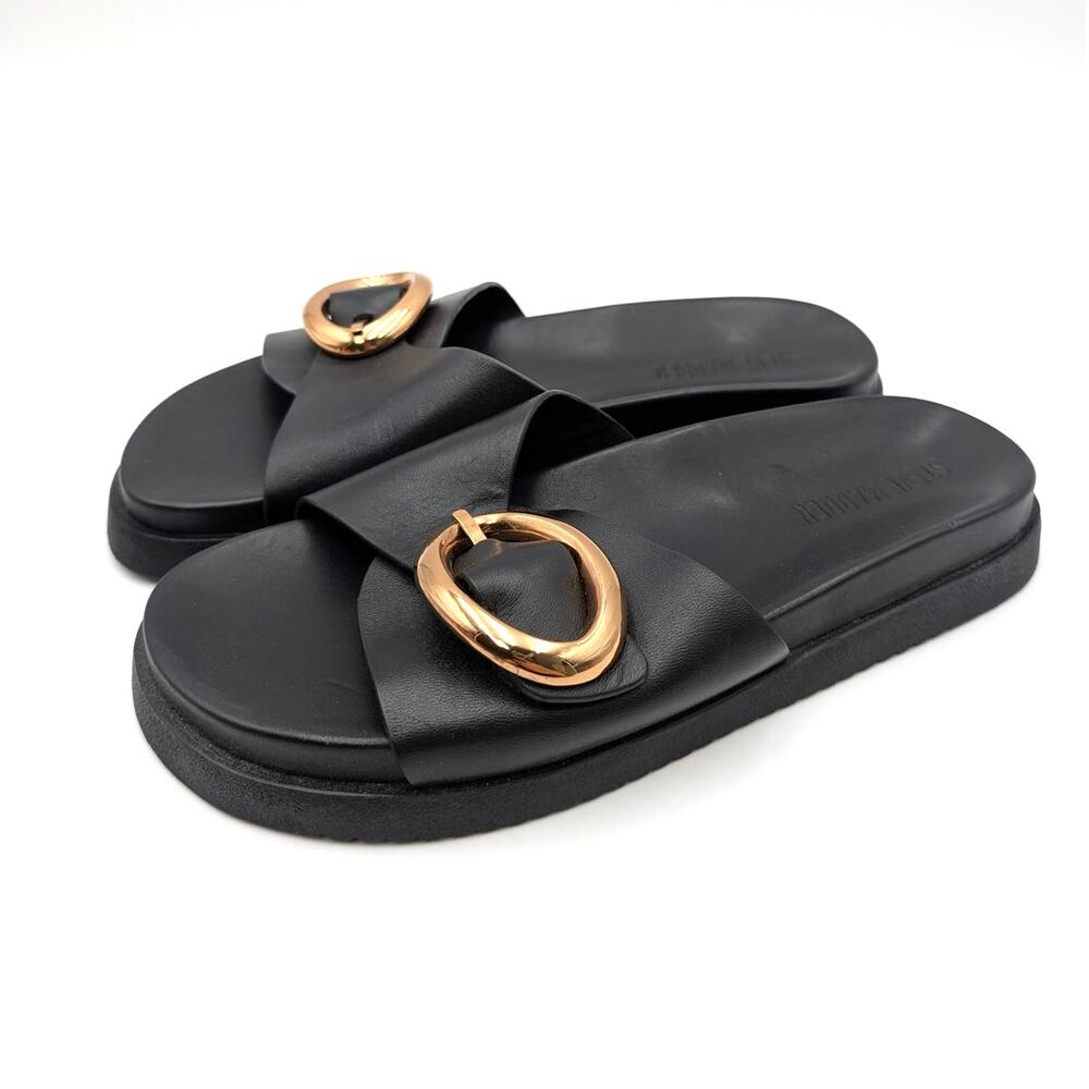 Steve Madden Mandie Slide Sandals Women's Leather Black/Gold Size US9M EU39.5
